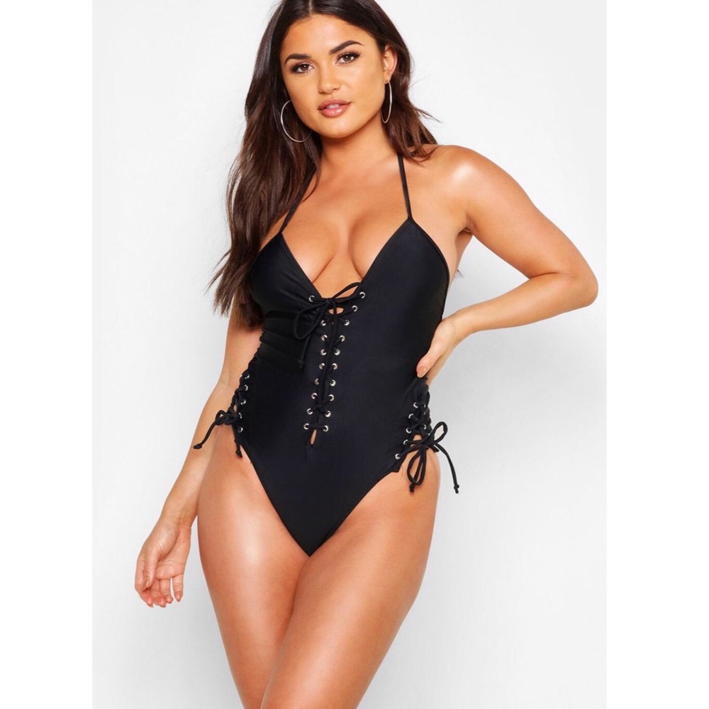 One piece- sexy lace up, side tie bathing suit